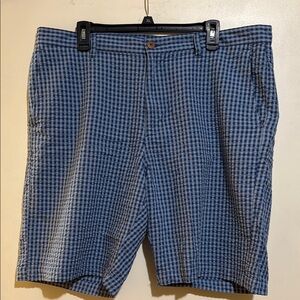 Blue Flat Front Checkered Shorts
